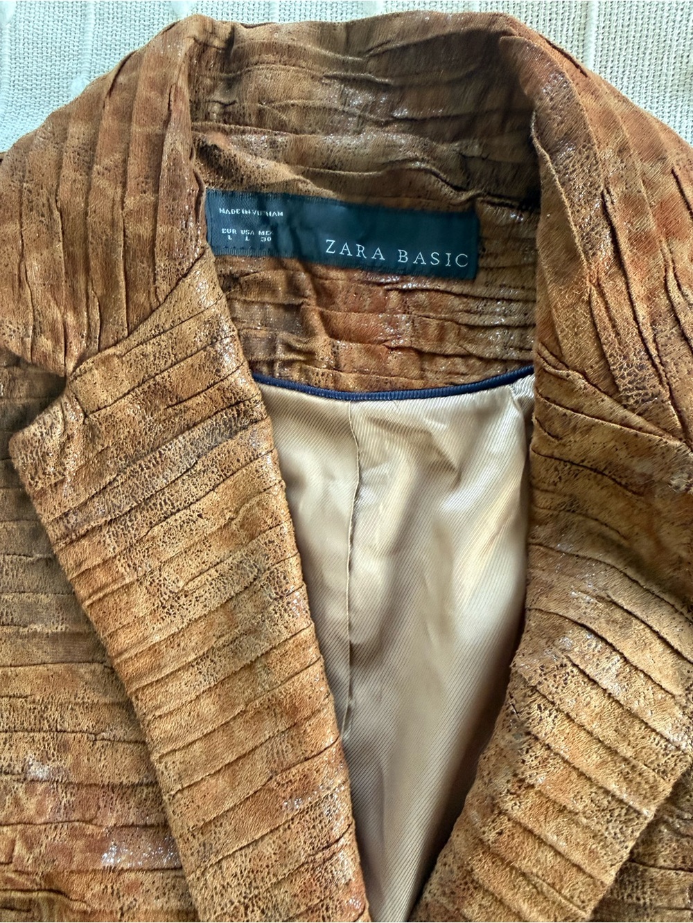 Zara Brown Ribbed Textured Blazer Jacket size Large/M - Picture 6 of 11